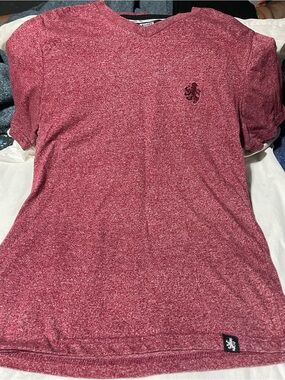 Rugby University Men's V-Neck Tee - Heather Burgundy, Size Small